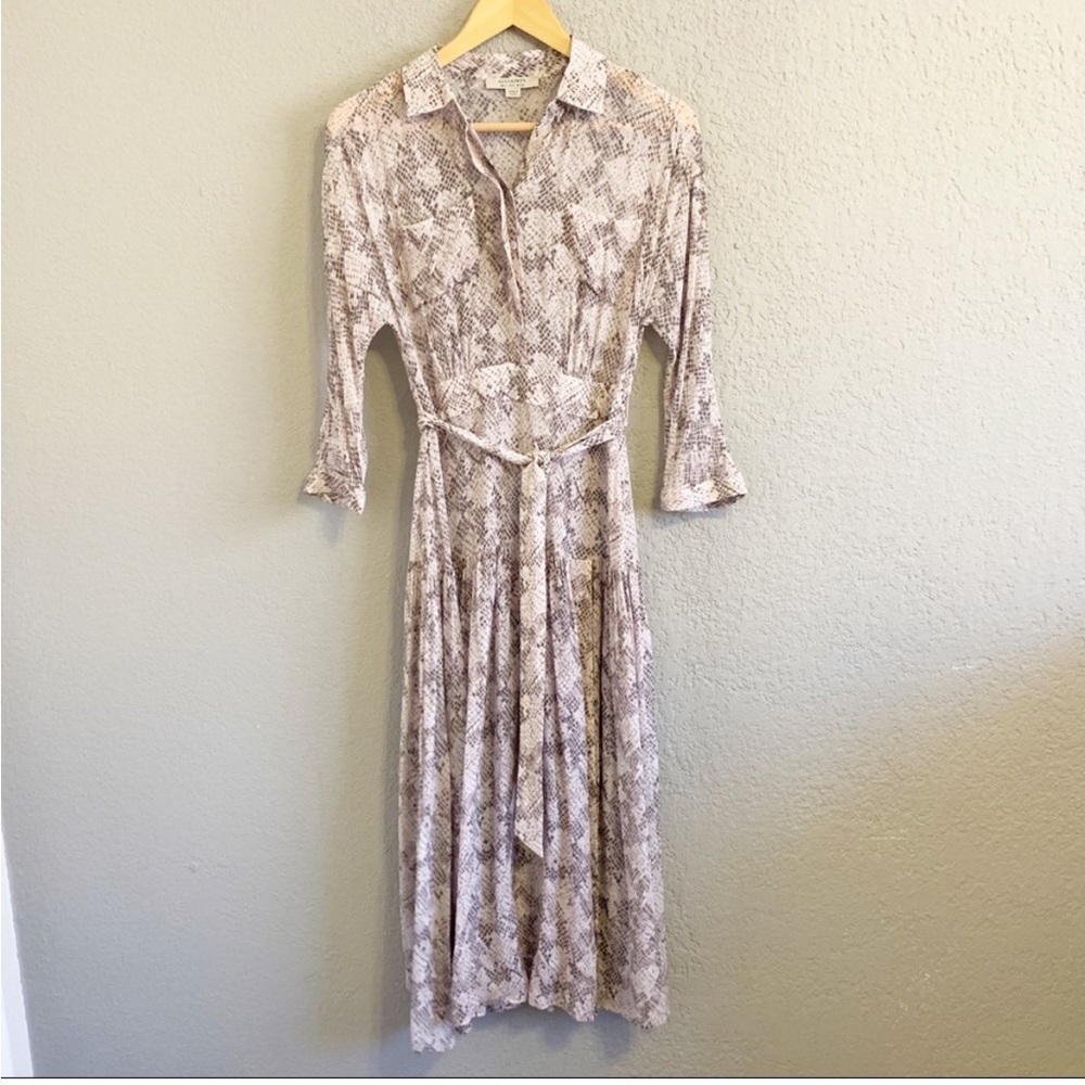 Allsaints Eley Midgard Snake Print Boho Sheer Belted Midi Dress